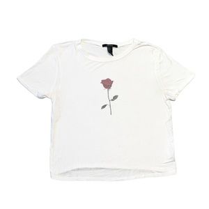 FOREVER 21 White Graphic Short Sleeve Crop Top